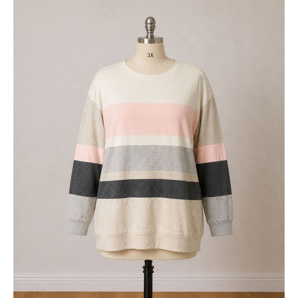 Liz Claiborne Woman 3X Colorblock Sweatshirt NWT Pink Gray Plus Size Pullover